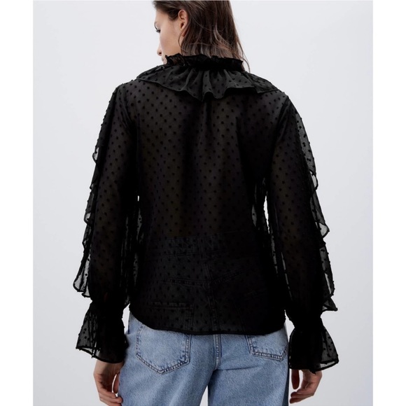 BNWT XL Zara Swiss Dot Ruffle Blouse - Picture 2 of 6